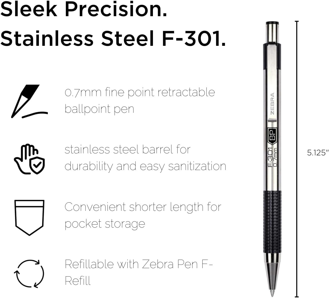 Compact F-301 Retractable Pens, Non-Slip Grip, 4-Pack, Ideal for Professionals