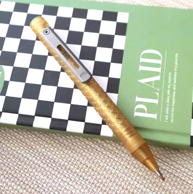 EDC Pocket Checkered Surface PEI Titanium Push Button Mechanism Ball Pen Gifts