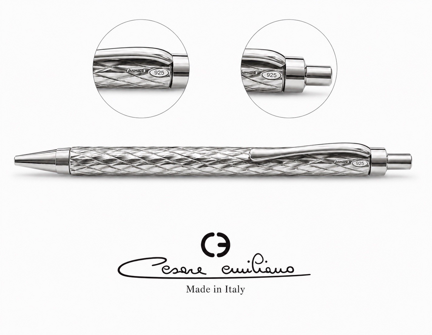 Cesare Emiliano Sterling Silver 925 Solid Pen Ballpoint Vintage Relief Weave
