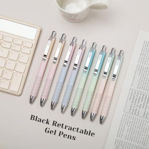 Gel Pens Fine Point 0.7mm Black Ink Gel Pen Retractable Cute Pens for 12-count