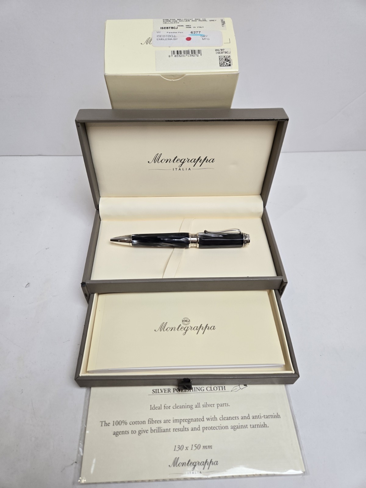 Montegrappa Emblema Sterling Silver Pearl Gray Celluloid Ballpoint Pen ISEBTBCJ