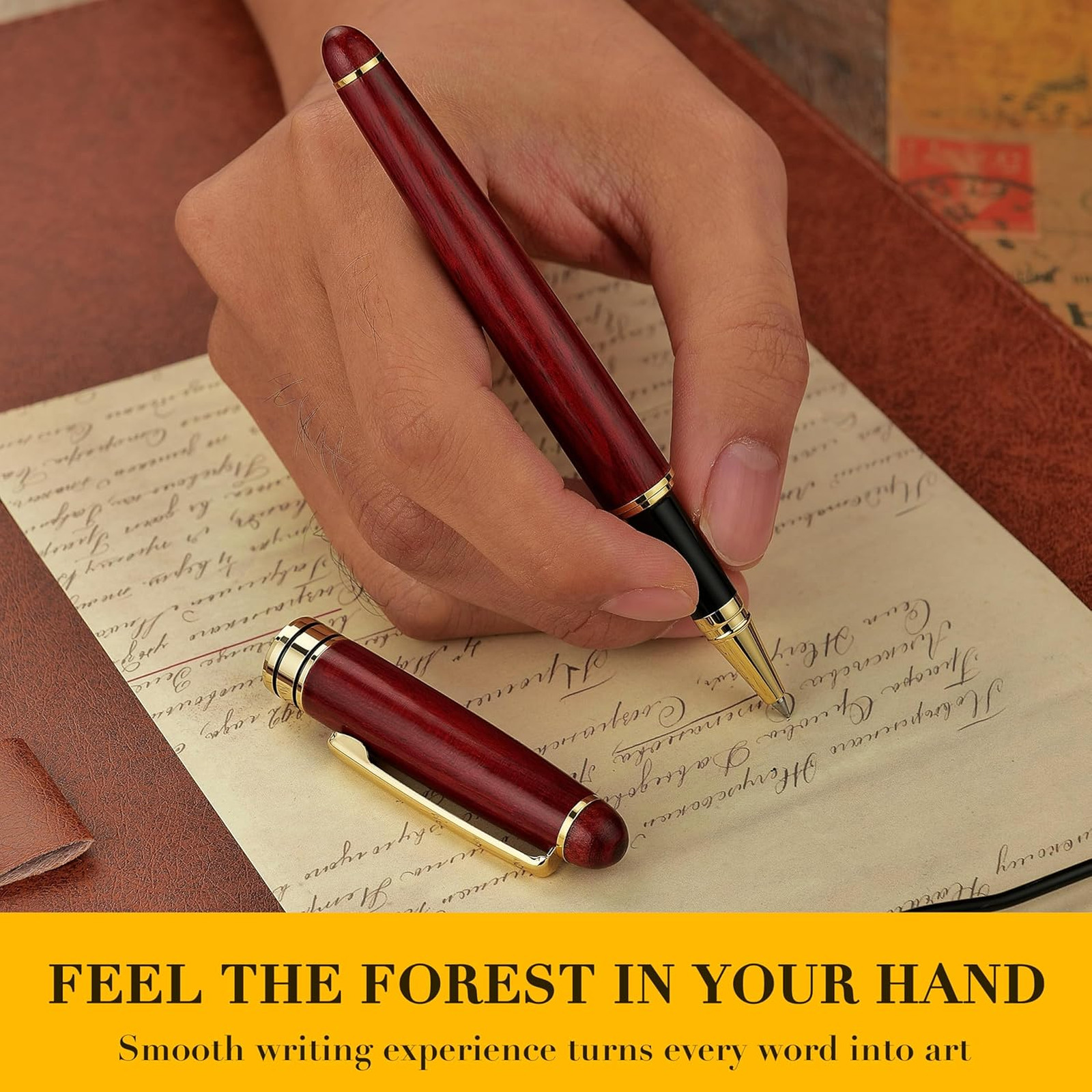 Wood Ballpoint Pen Writing Set, Rosewood, 0.5mm Fine Tip, Signature Gift, Office