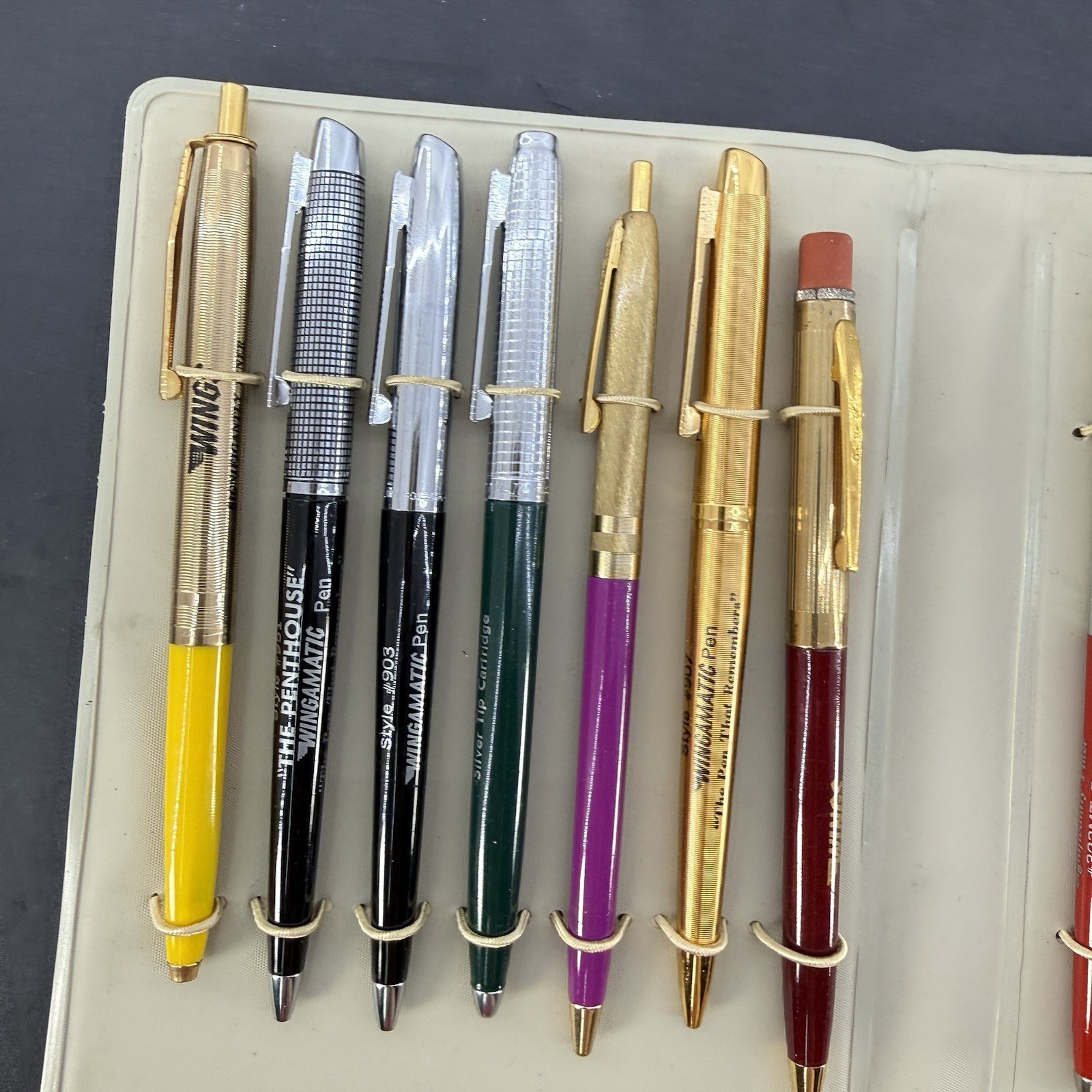 Vintage Wings Advertising Pen Collection in Organizer Case 14 Promotional Pens