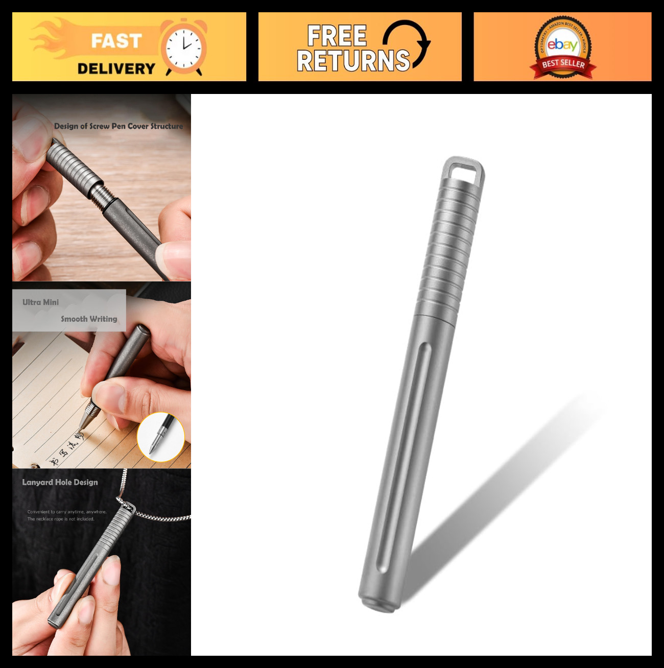 Compact Titanium Mini Ballpoint Pen 3.15″ Pocket Size for Everyday Carry, EDC