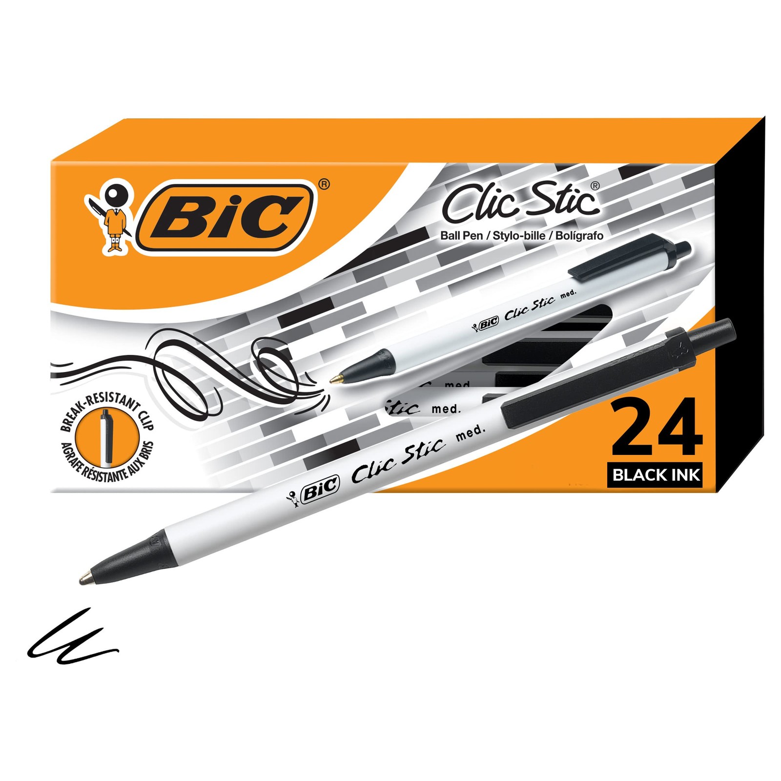 BIC Clic Stic Retractable Ballpoint Pens, Medium Point 1.0mm, Black, 24 Count