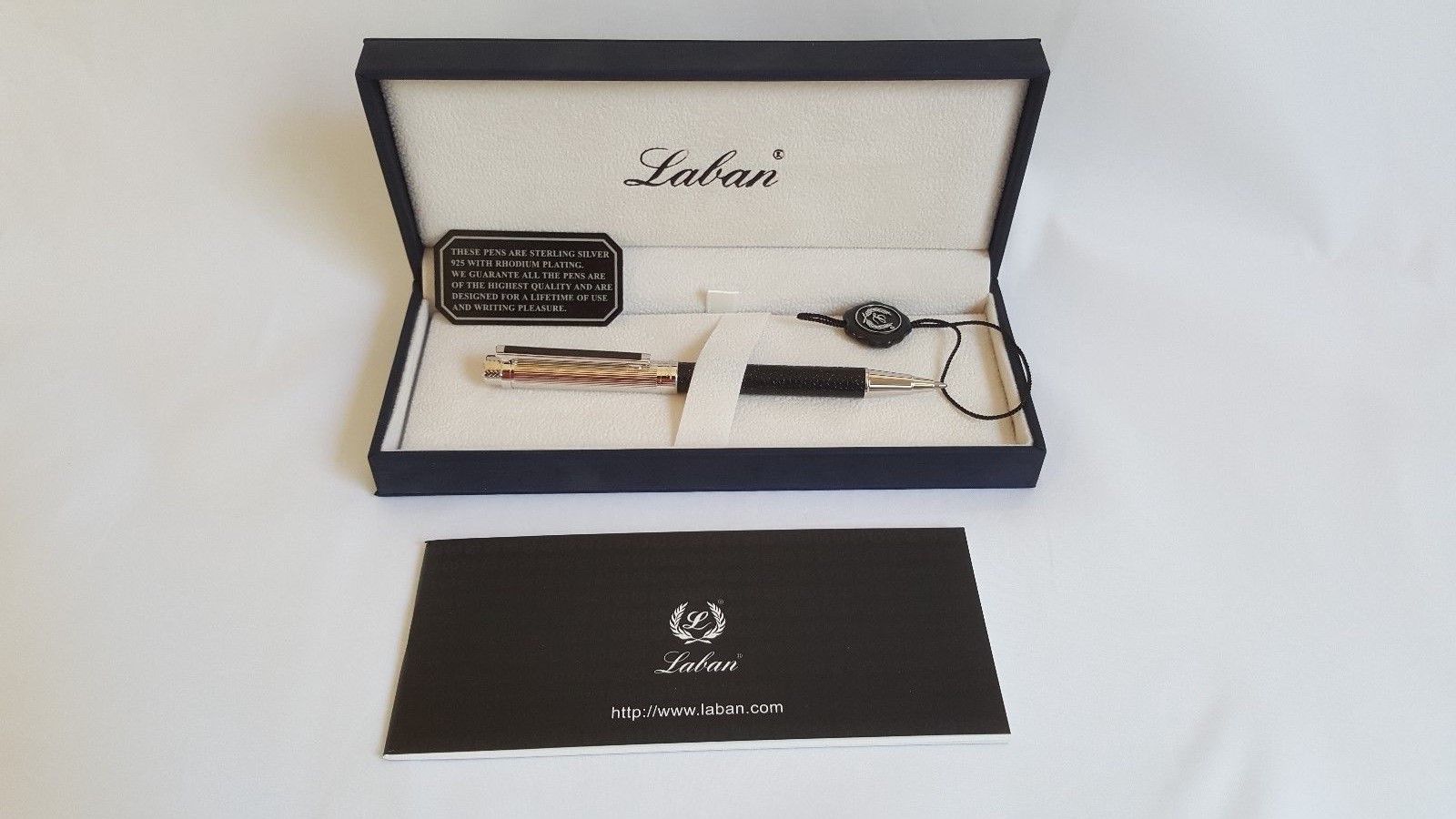 Laban 925 st. silver Ballpoint pen ,black leather +two refills (black and blue)
