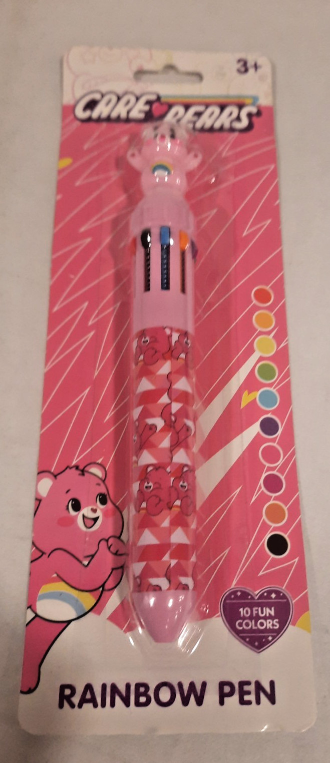 CARE BEARS RAINBOW PEN PINK WITH 10 FUN COLORS. CHEER BEAR ON TOP BRAND NEW