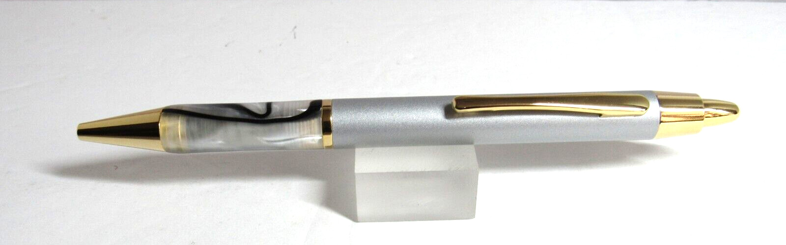 TERZETTI MARBLE Silver /GT Metal/Brass Click Top BALLPOINT PEN-acrylic accent