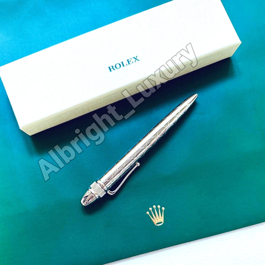 ROLEX Silver Diamond Guilloche Ballpoint Pen Luxury Executive Gift