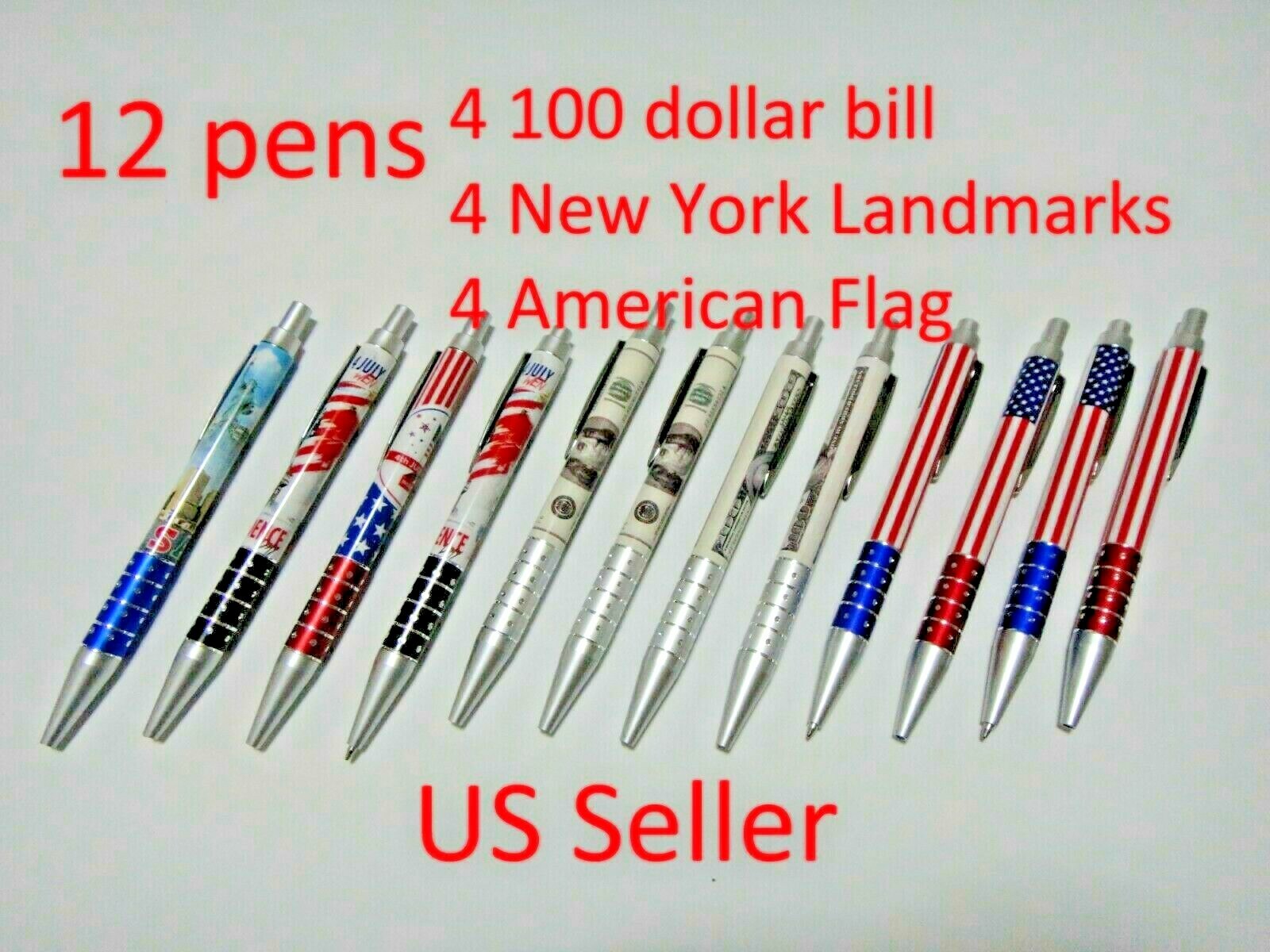12X-Black Ballpoint pen $100 Bill New York Landmarks American Flag US Seller