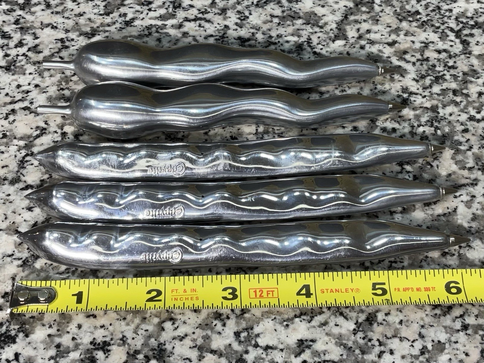 5 Vintage Aluminum Haricot Bean & Pepper Pens Copyrite Adatte Design Italy 1996