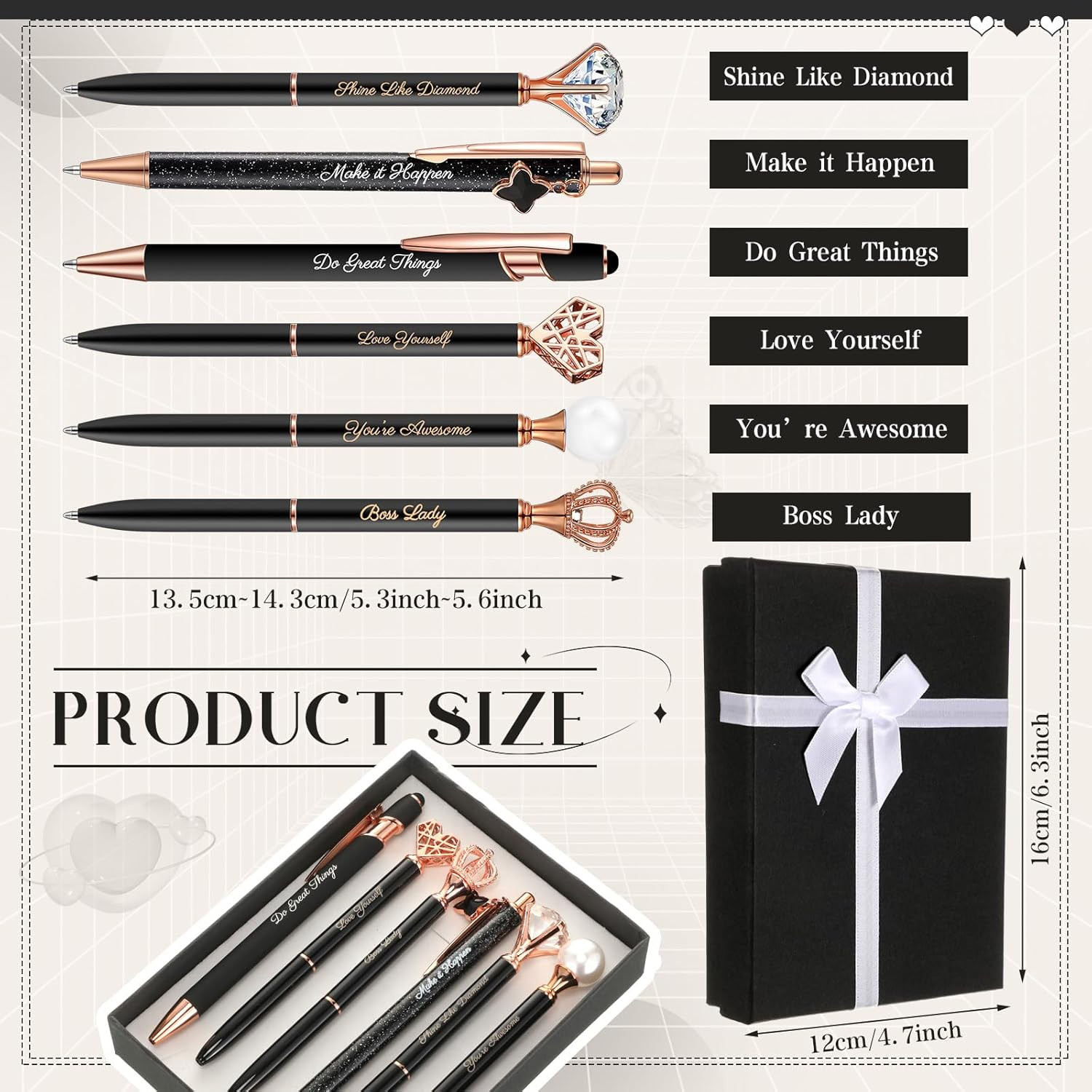 6 Pcs Fancy Pens for Women Crystal Diamond Pen for Journaling Pretty Glitter Bal