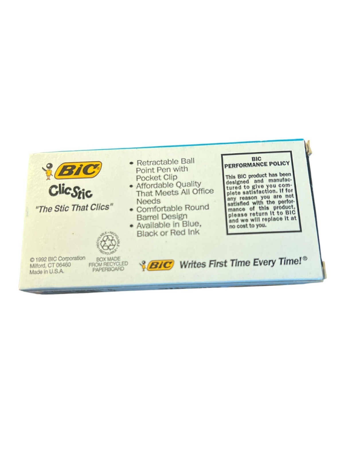 Vintage 1992 BIC CLIC STIC Fine Point Black Ink Pens #CSF11 NEW Open Box Of 10