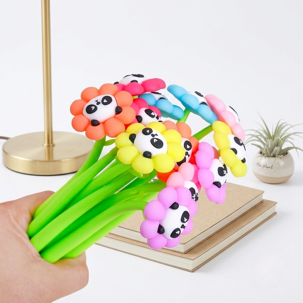 12PCS Panda Flower Silicone Shake Gel Pens Black Ink Random Gift Set Party Favor