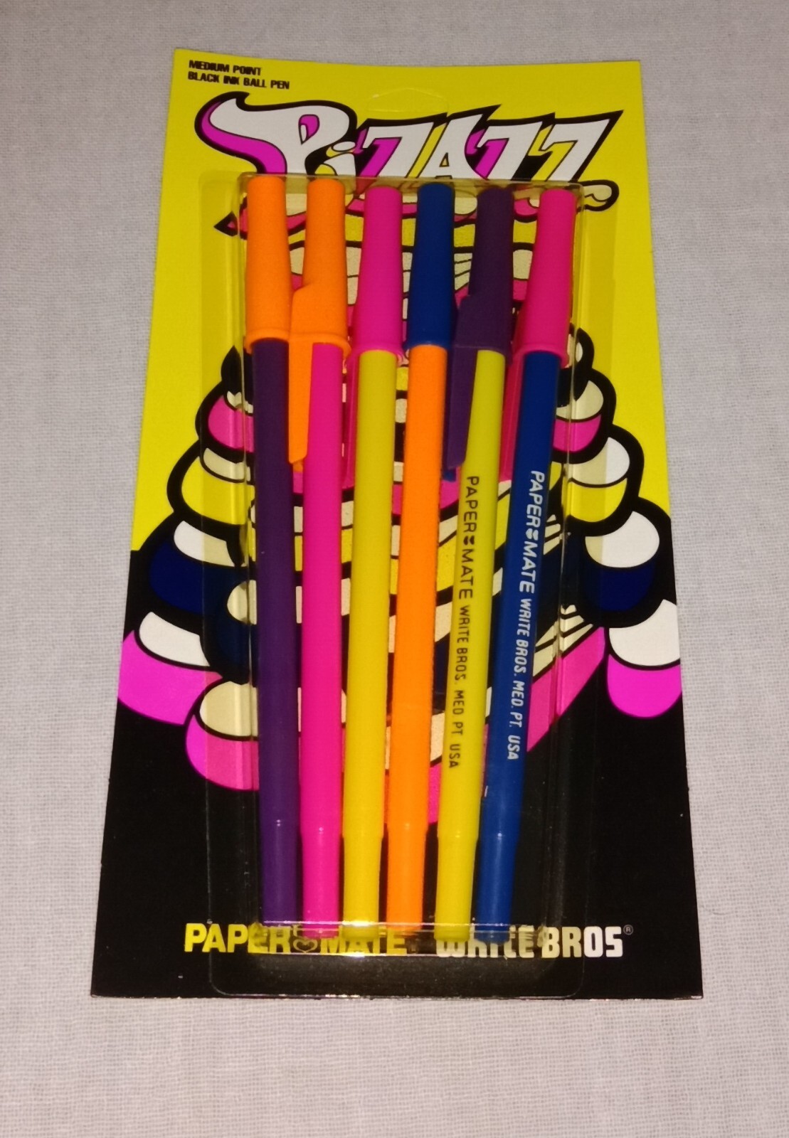 1990 PAPER MATE WRIGHT BROS PIZAZZ MEDIUM POINT BLACK INK BALLPOINT PEN PACK 6