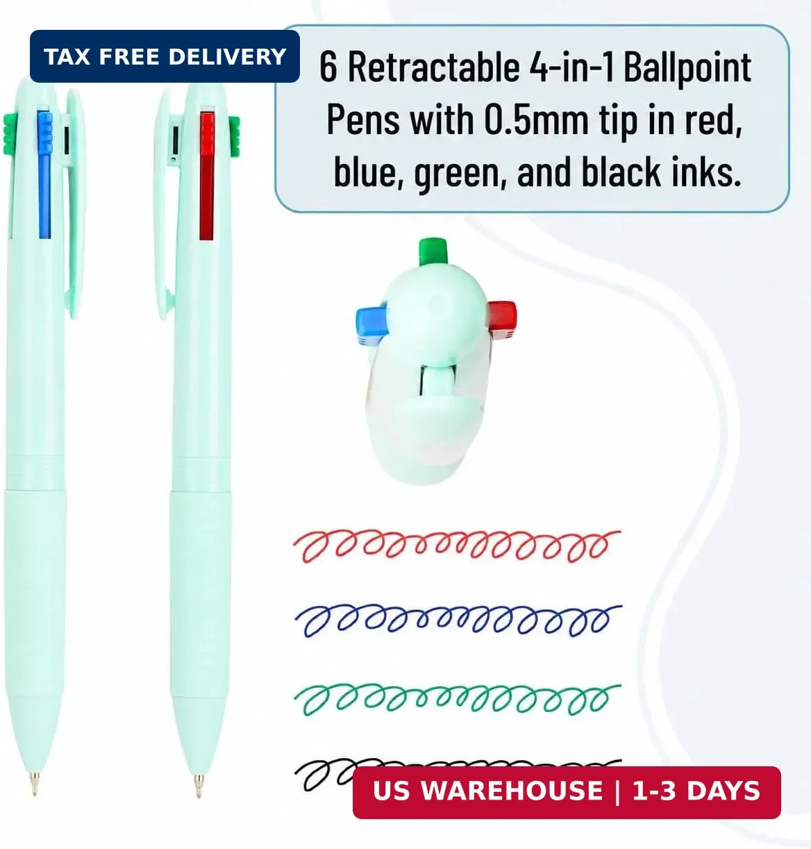 Mr. Pen- Multicolor Ballpoint Pen, 4-in-1, 6 Pack, Colorful Ink, 0.5mm | Fine Po