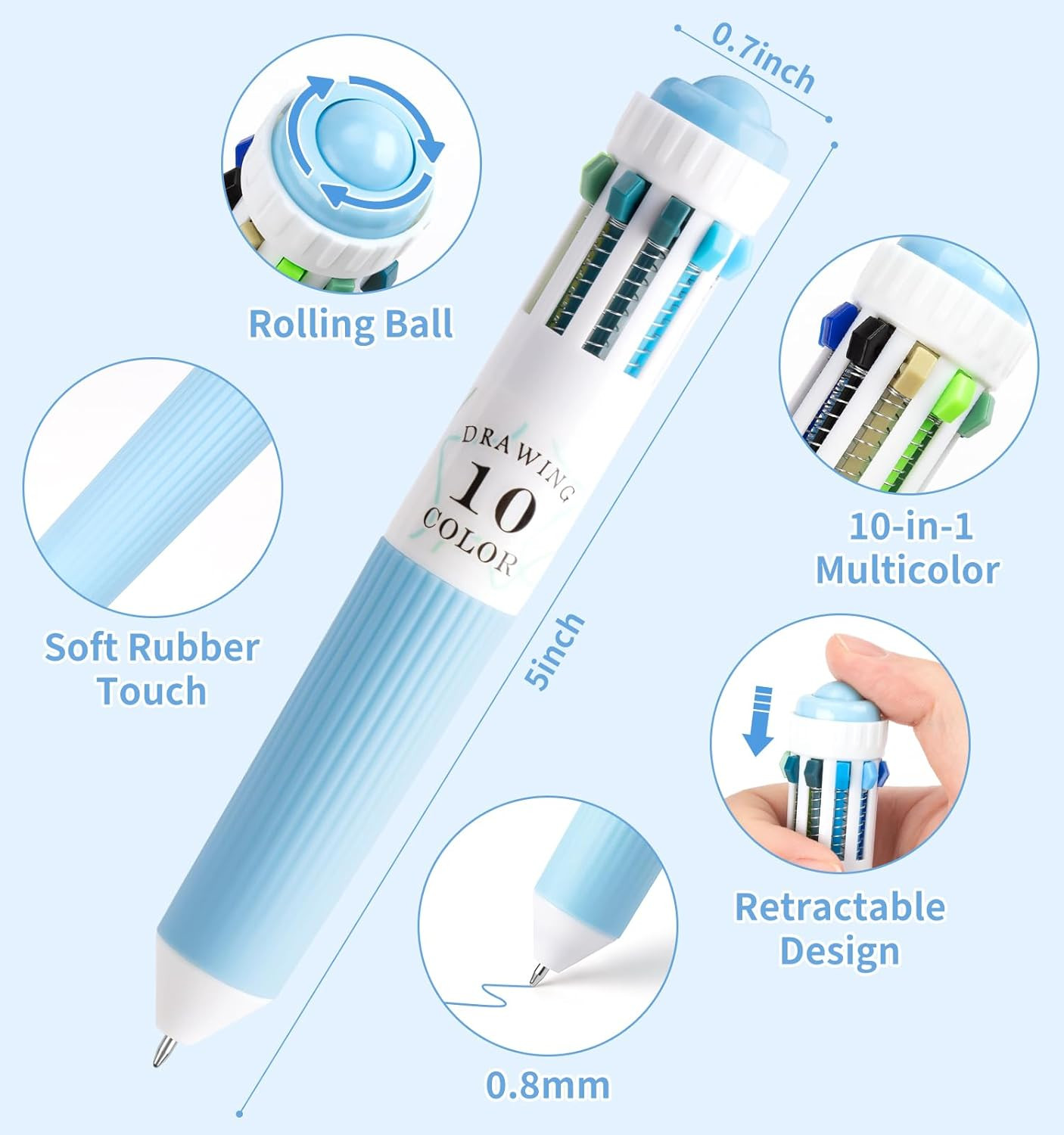 3 Park Multicolor Pens, 10-In-1 Colored Ballpoint Pen, 28 Colors, 0.8Mm Fine Poi
