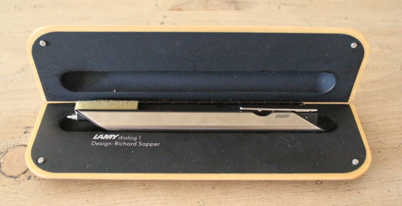 Lamy Dialog 1 Triangular Titanium Coated Ballpoint Pen + wood case & Info MIB