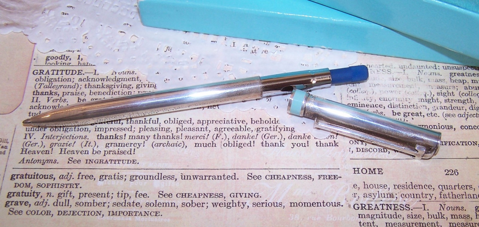 TIFFANY & Co Sterling Silver Retractable Ballpoint Pen – Blue Enamel Stripe