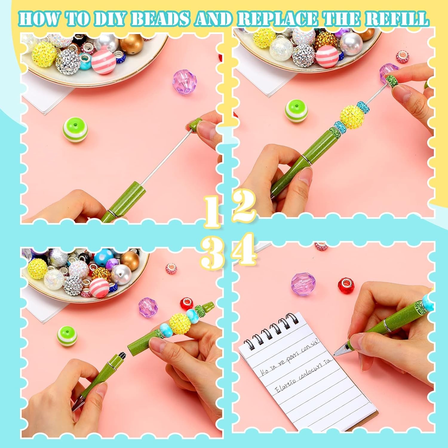 Beadable Pen Bead Pens with Assorted Colors Beads for Pens Multicolor Ballpoint