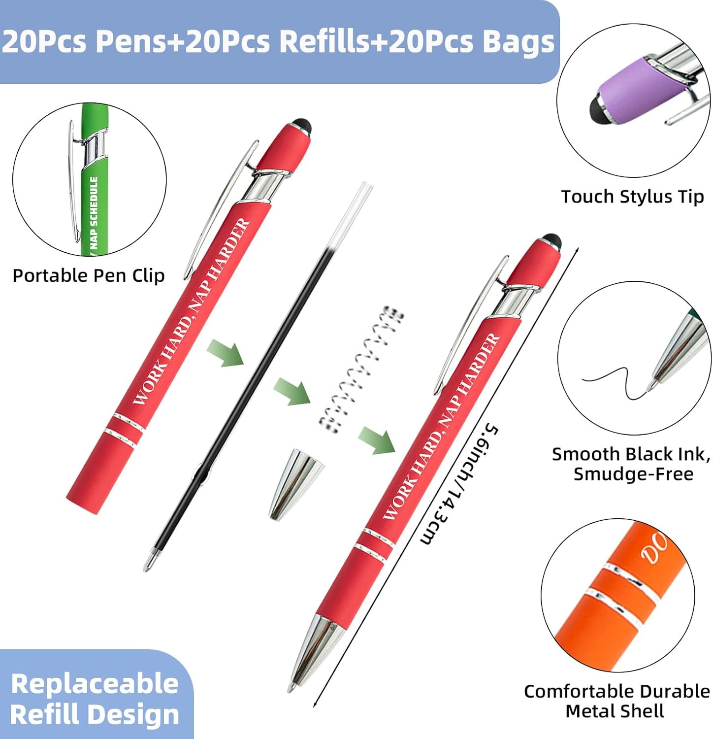 60 Pcs Funny Sarcastic Pens – 20 Set Ballpoint Pens with Refills & Bags,Fun Pen