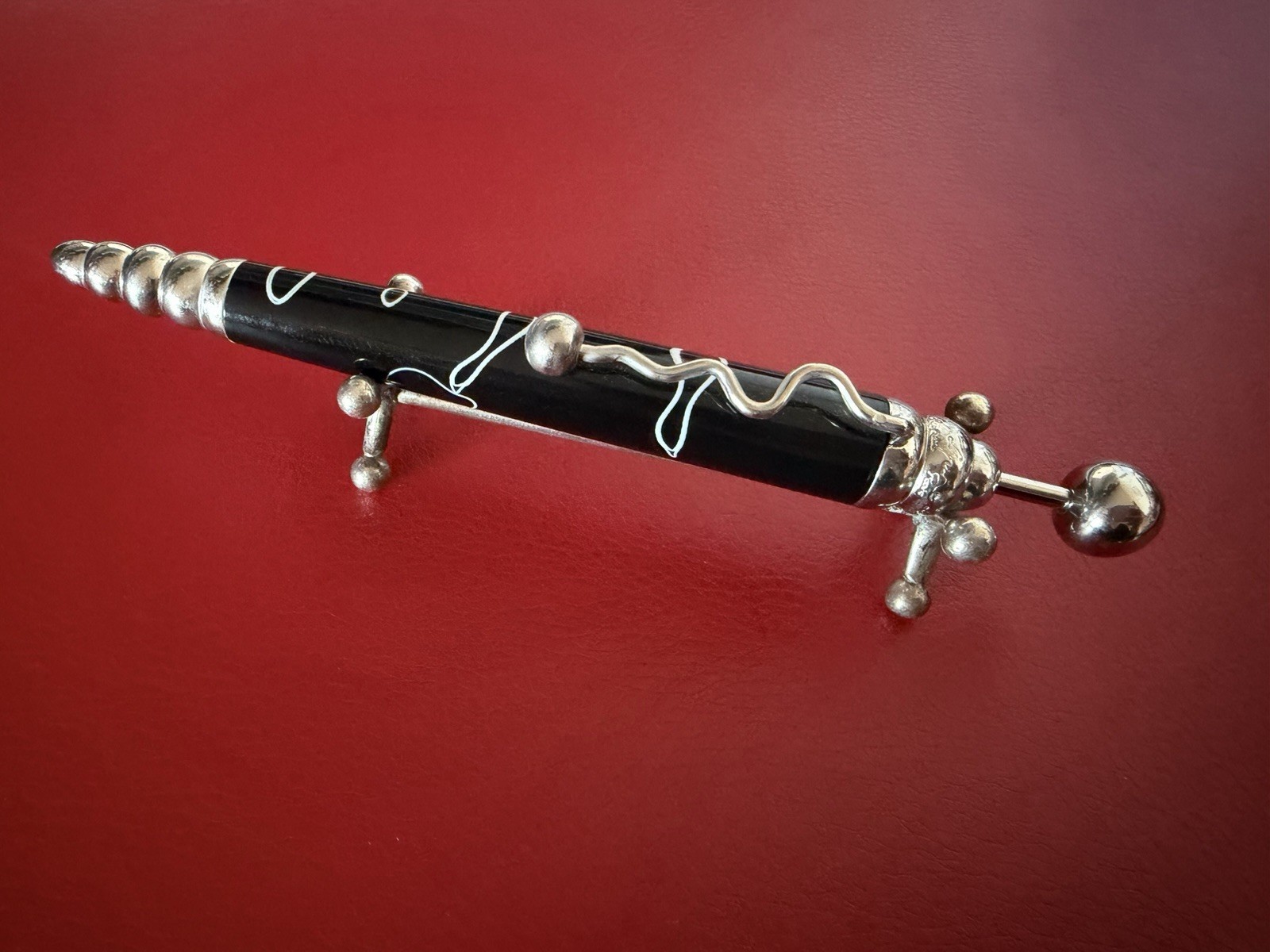 Jean Pierre Lepine Zig Zag Black Lacquer Ballpoint Pen With White Patterns