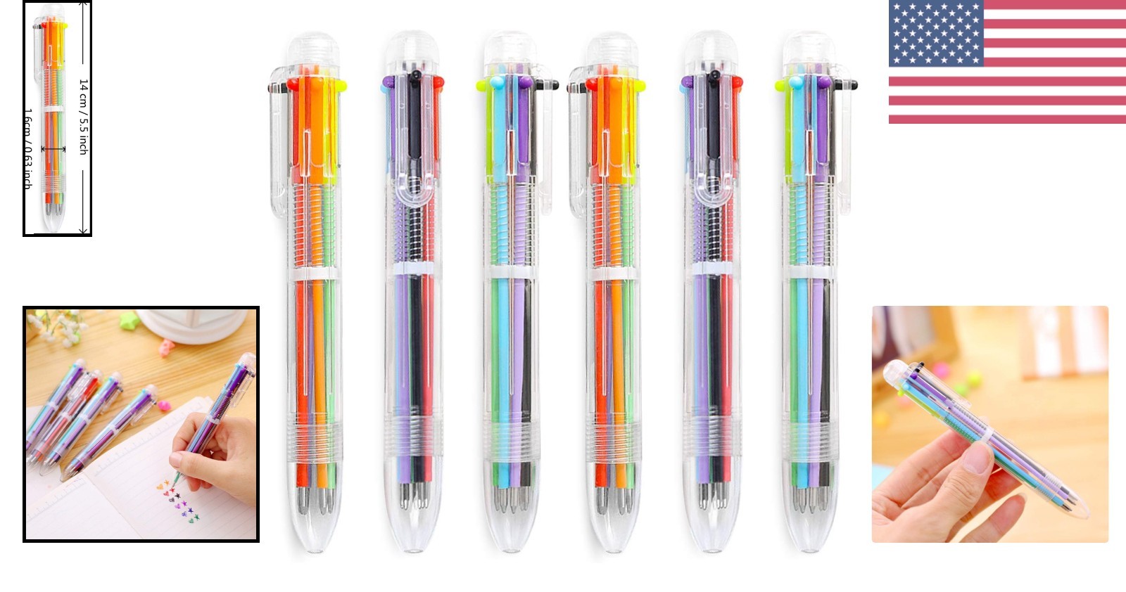 Multicolor 6-in-1 Ballpoint Pens with Pocket Clip – 24 Pack for Creative Fun