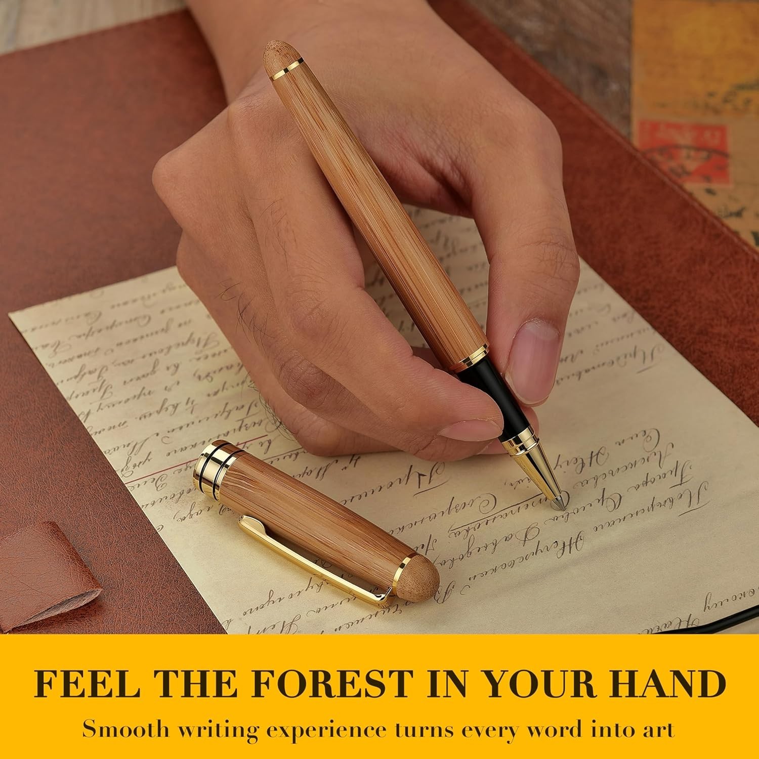 Handcrafted Antique Bamboo Ballpoint Pen in Gift Box – Perfect for Any Occasion