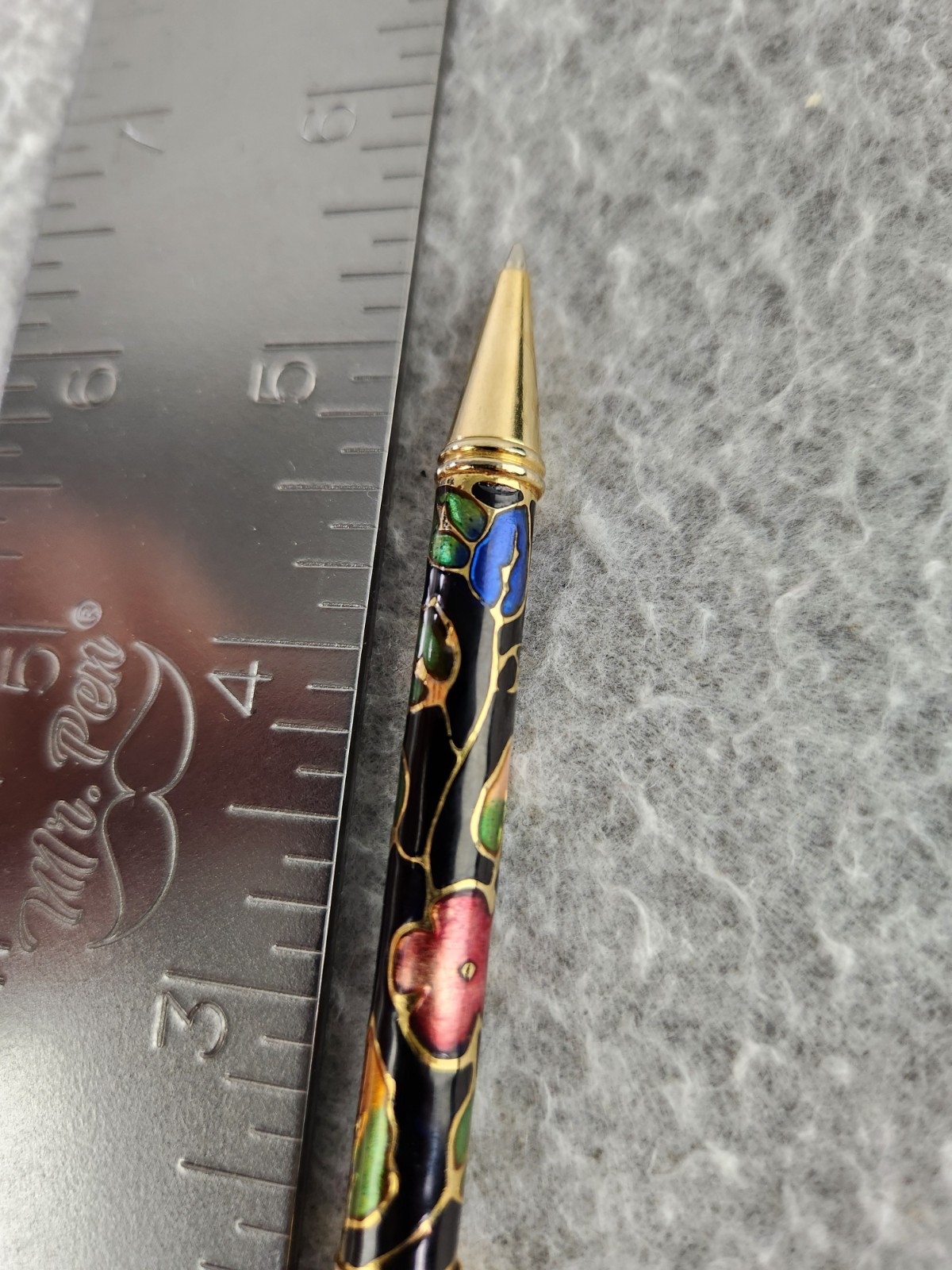 Vintage Chinese Cloisonné Enamel Floral Pen ballpoint Writing Black Iridescent