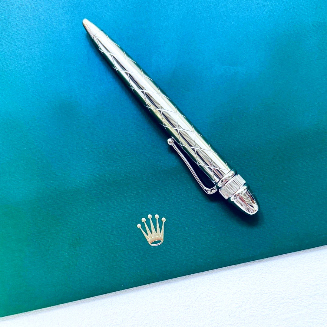 ROLEX Silver Diamond Guilloche Ballpoint Pen Luxury Executive Gift