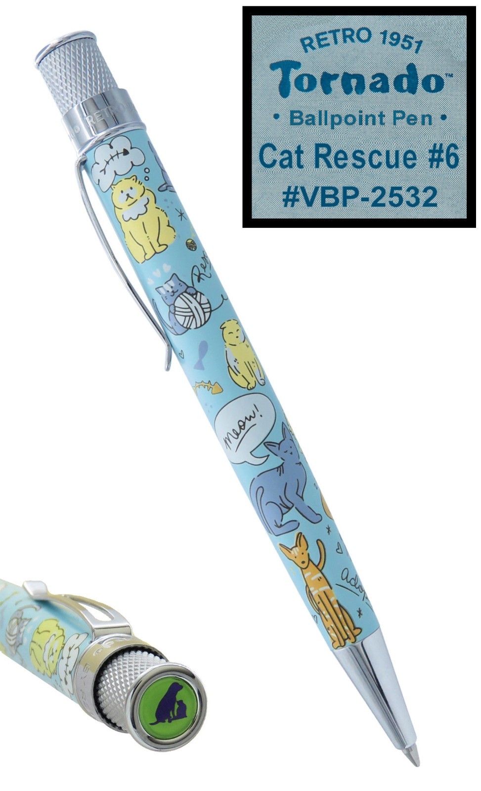 Retro 51 #VBP-2532 Cat Rescue #6 Twist Action Tornado Ballpoint Pen