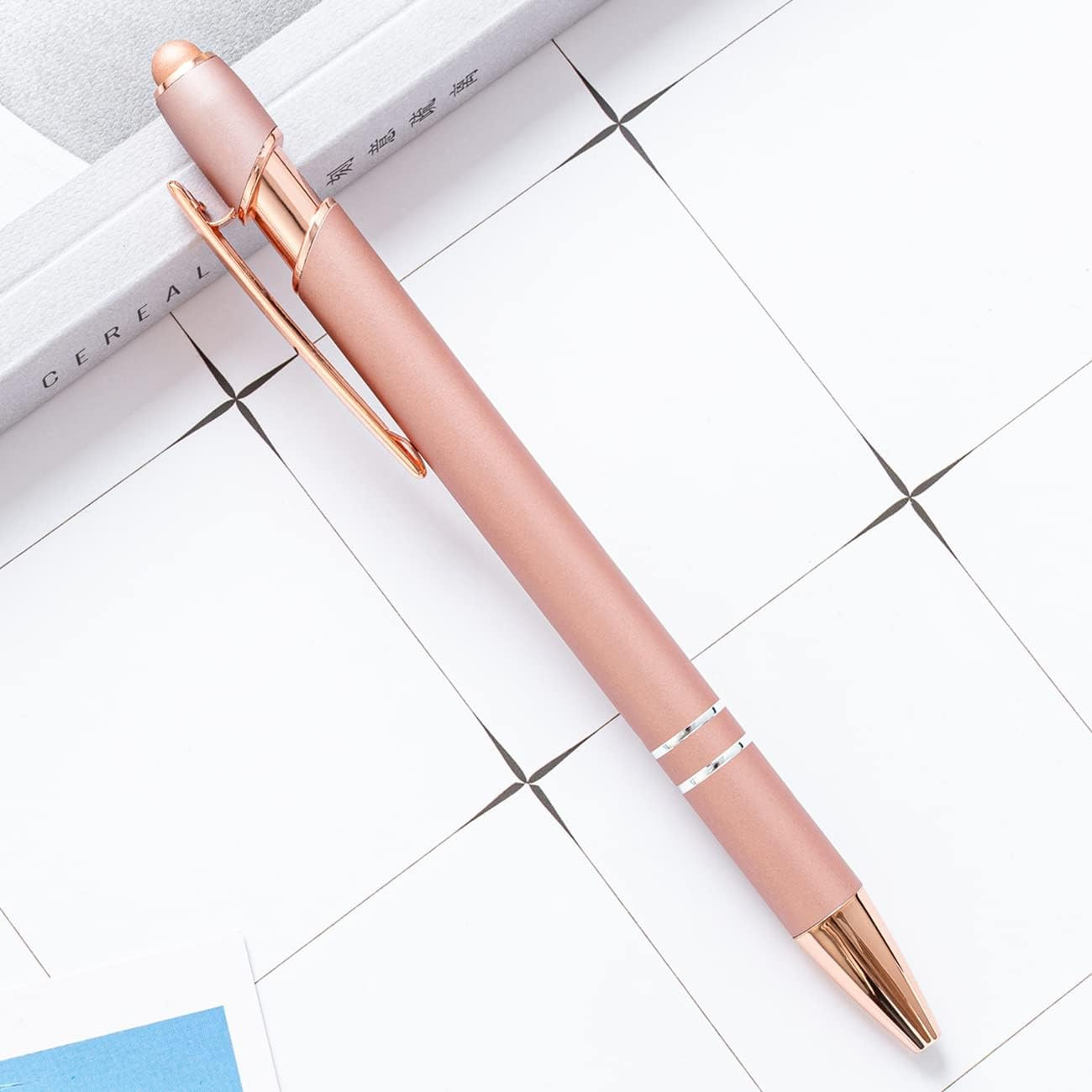 PASISIBICK 12 Pieces Rose Gold Ballpoint Pen with Stylus Tip 2 in 1 Stylish Met