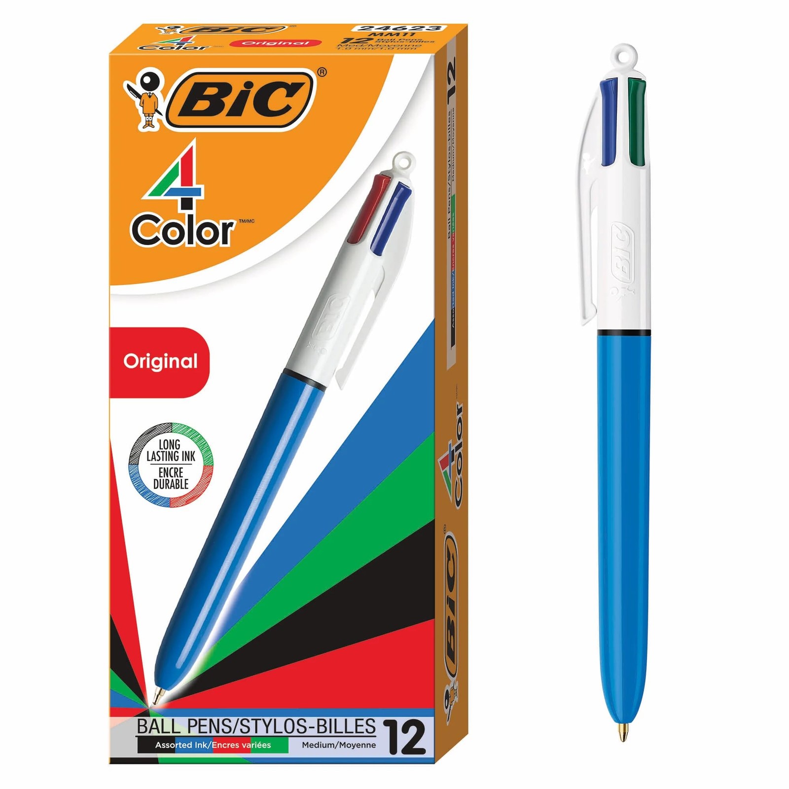 4 Color Retractable Ballpoint Pens with 1 Count Assorted – Original Blue Barrels