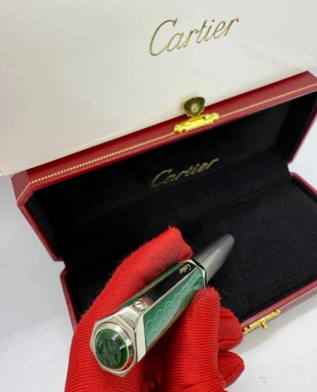 Cartier Santos Green Silver Ballpoint Pen Limited Edition Luxury Gift Boxed