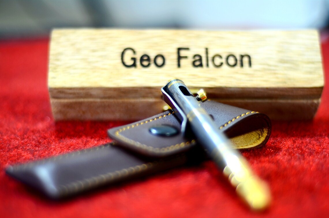 Beautiful Handmade Damascus Ballpoint with beautiful leather sheath with box