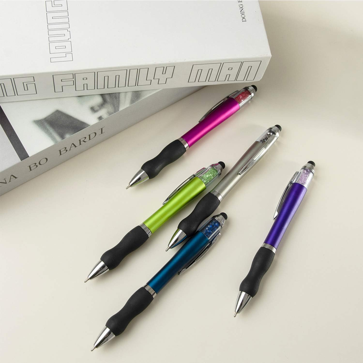 Ballpoint Writing Pens,8 Pack(5 Count+3 Refills) with Stylus Tips 1Mm Medium Poi