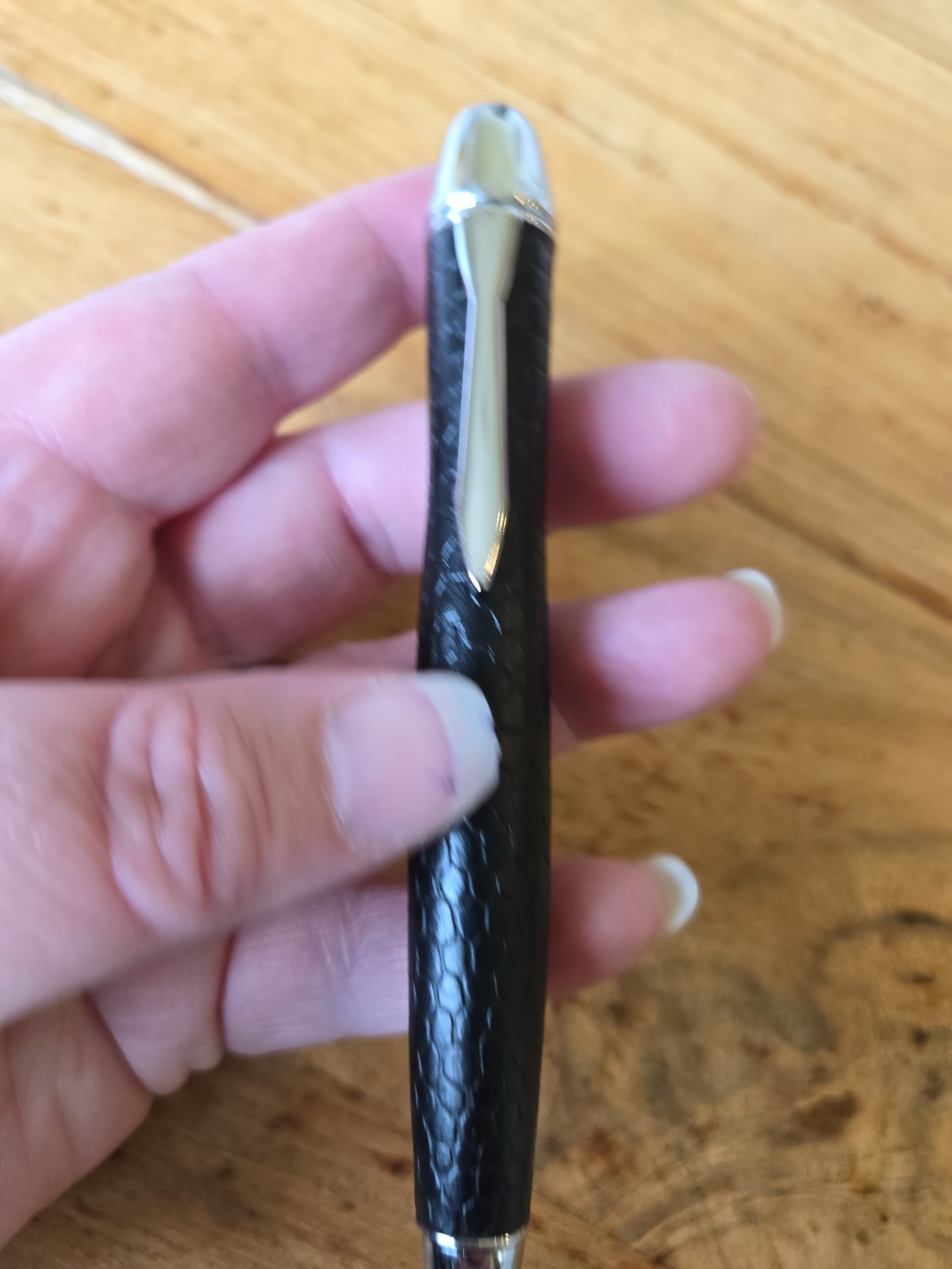 YAFA LATURIA Black LEATHER COVERED BALLPOINT PEN Ink CHROME TRIM FINE BLACK