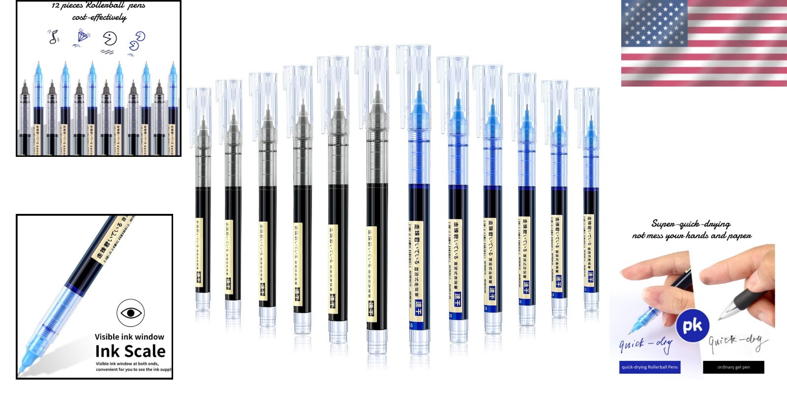 Effortless Writing with 12-Pack 0.5mm Liquid Ink Rollerball Pens – Black & Blue
