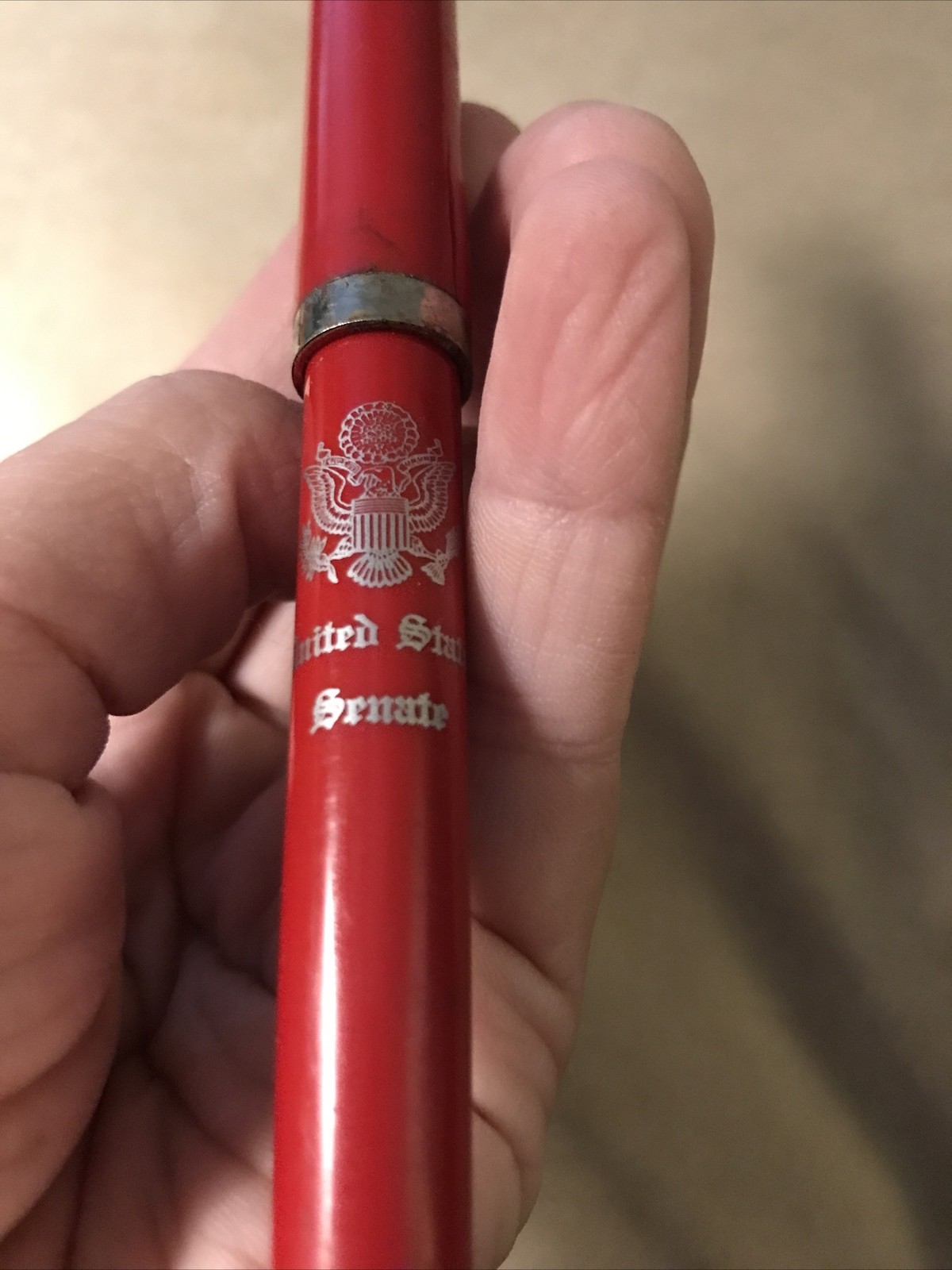 Ballpoint Pen, United States Senate, No Ink, Vintage, Red, Crack, W/insignia