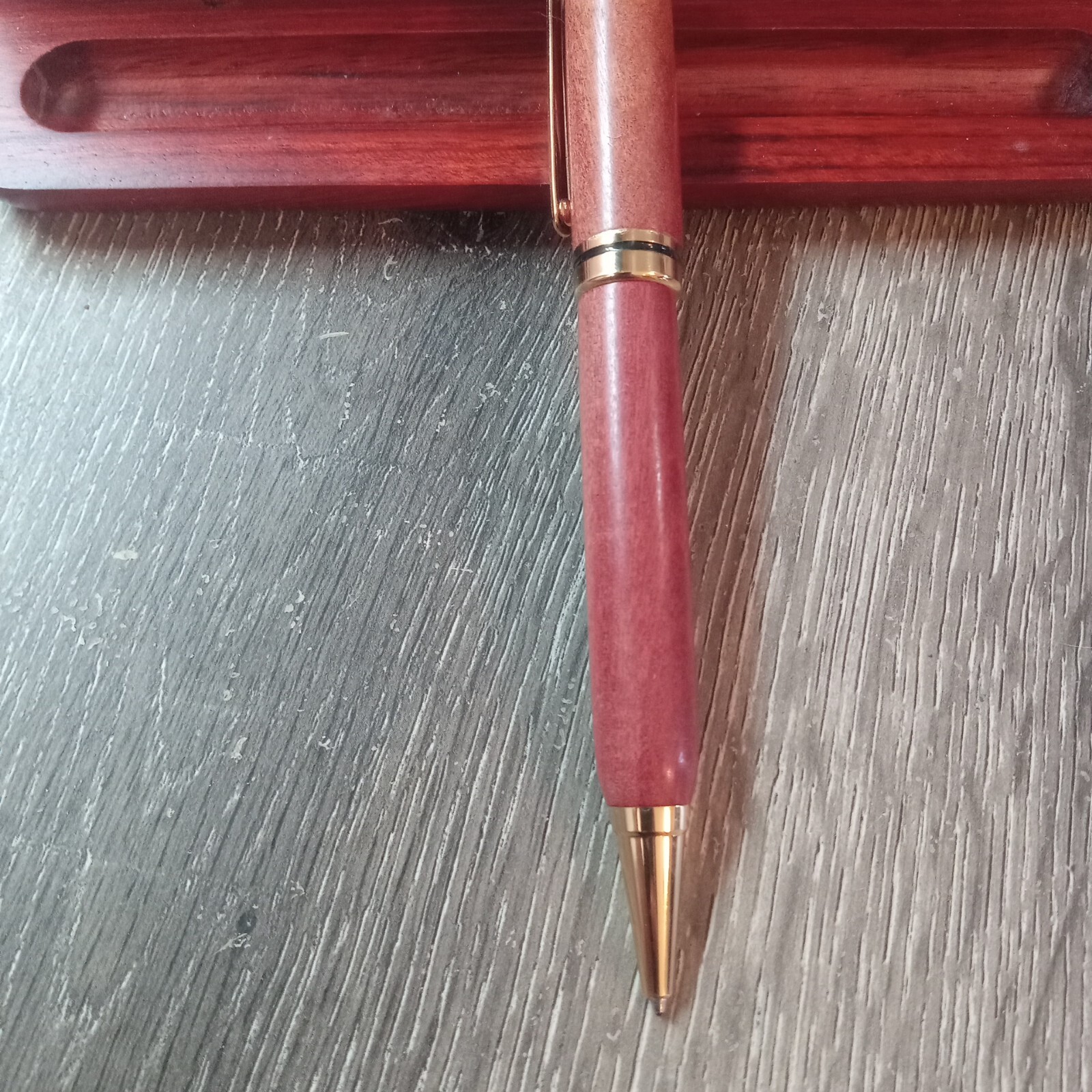Mohagonay Wood Case & Writing Pen INK PEN WORKS Unbranded Brown & Gold