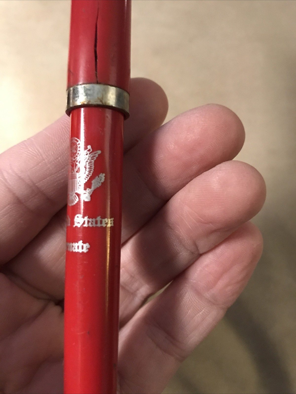 Ballpoint Pen, United States Senate, No Ink, Vintage, Red, Crack, W/insignia
