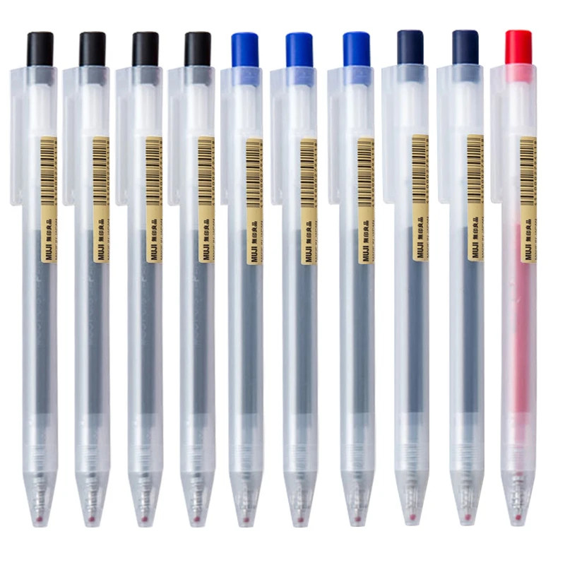 10Pcs Press Gel Pen 0.5Mm Blue/Black/Dark Blue/Red Ink Mujis Gel Pen Set for Sch