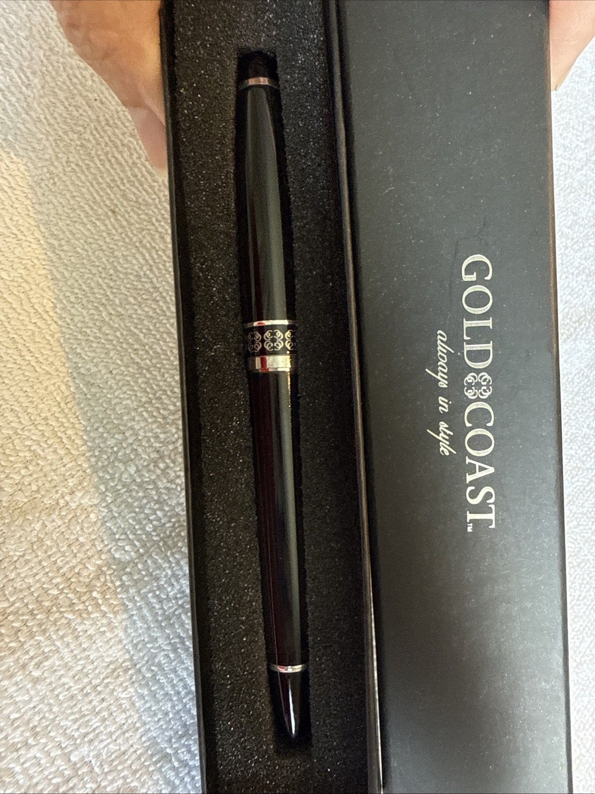 GOLD COAST Boxed Writing PEN Silver & Black PEN