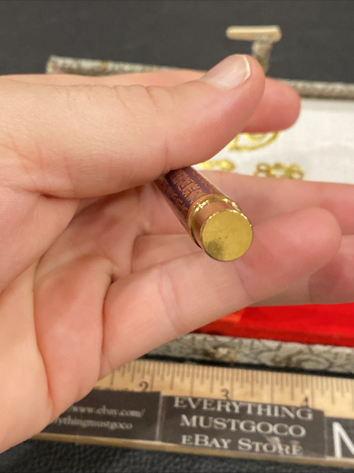 Vtg Chinese China Taraku Ballpoint Chinese Poem Lettering Gold Tone Pocket Clip