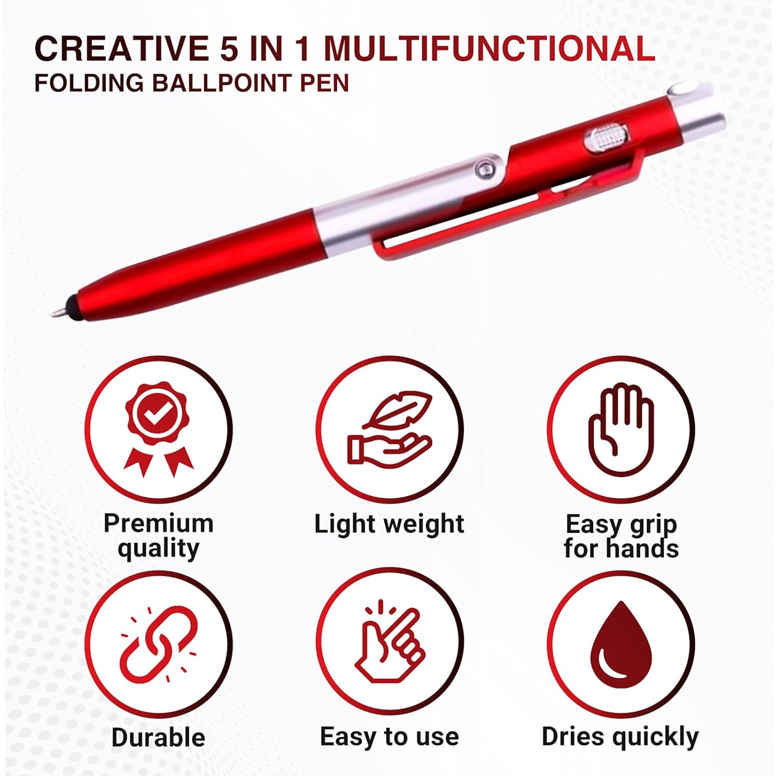 25 PCS MULTIFUNCTIONAL 5-in-1 Folding Ballpoint Blue Pen with Black Ink