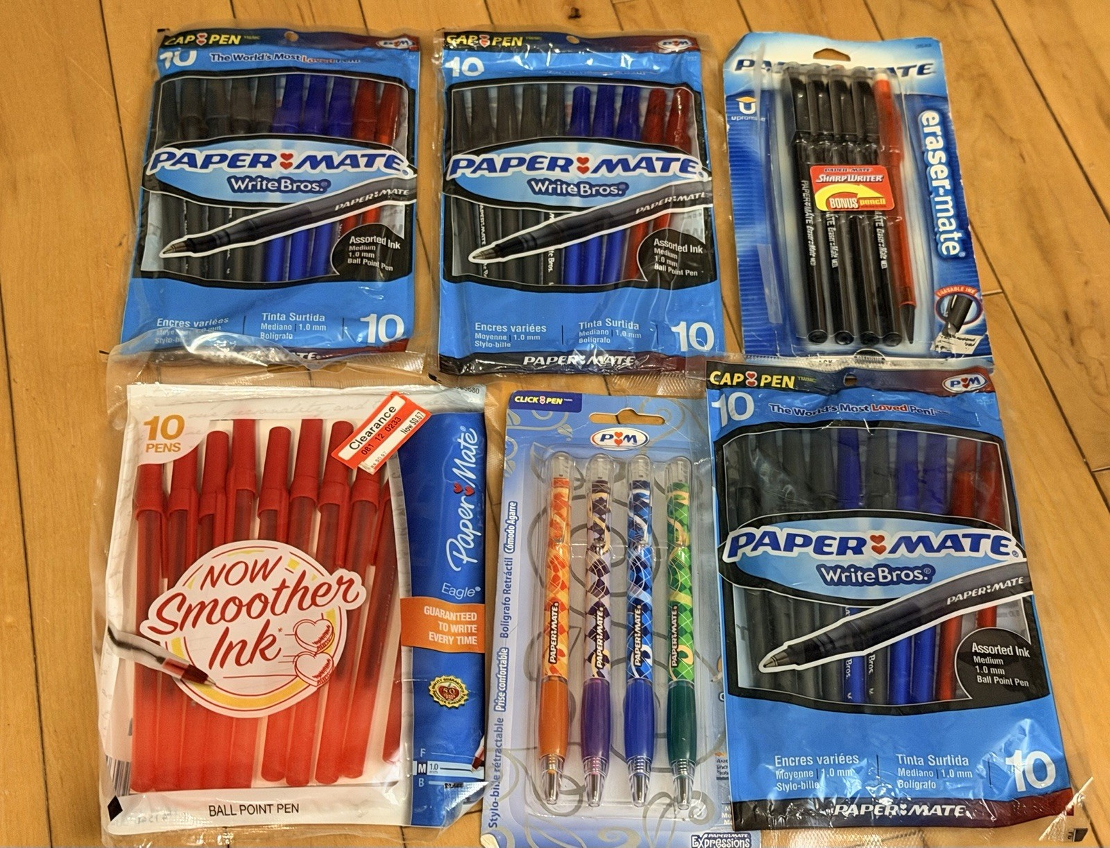 Papermate Lot 6 Packages Y2K Pens Red Blue Black Green Purple Eraser 2000s NOS