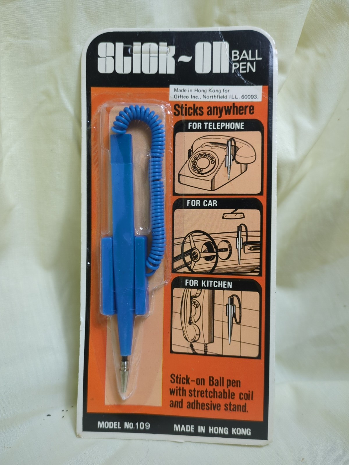 Stick-On Ball pen retro vintage Barr no 97-741 stick on pen jewel home Blue NOS