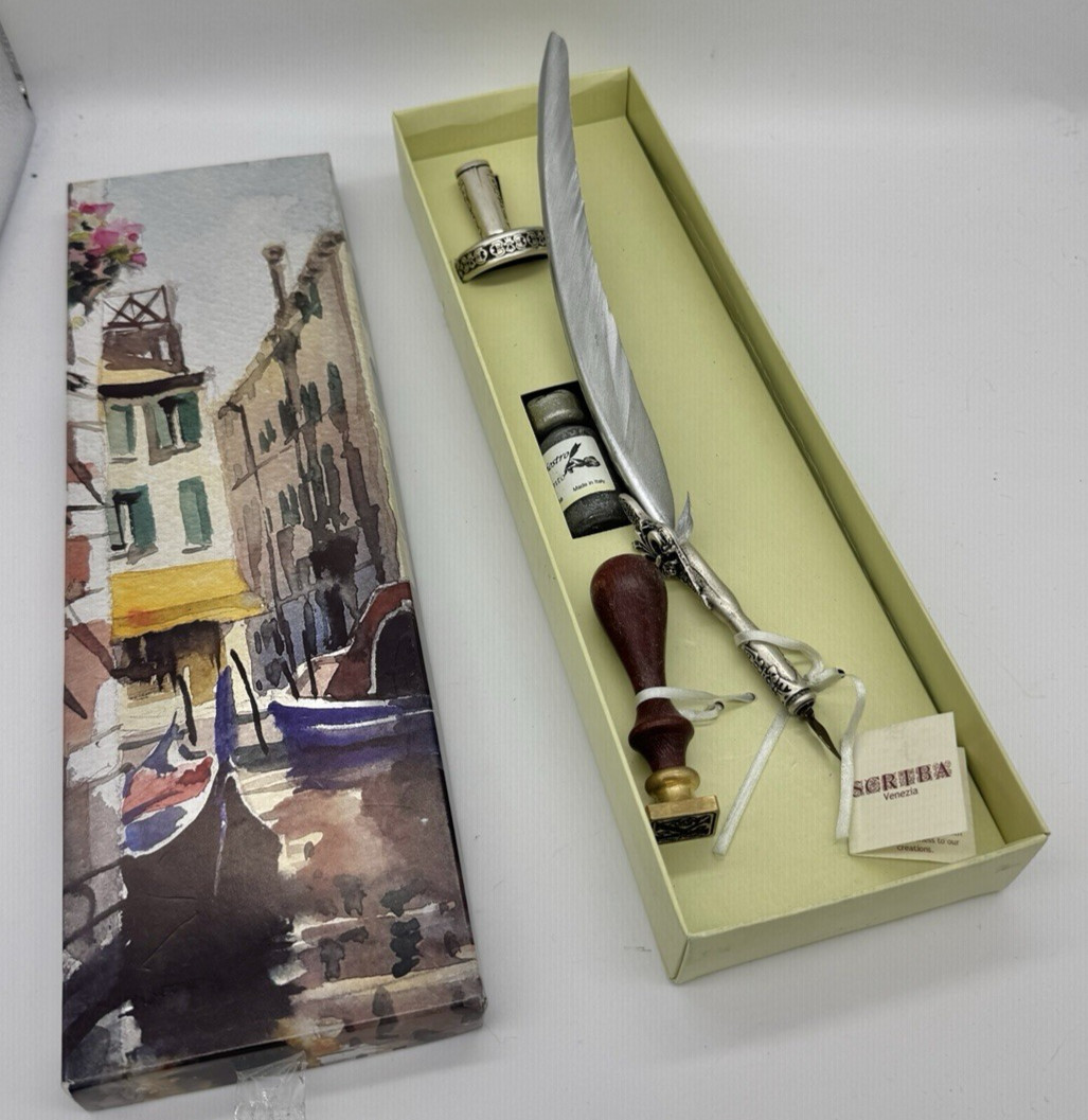 Scriba Venice Feathered Fountain Pen Set + Stamp New in Box Scriba Venezia