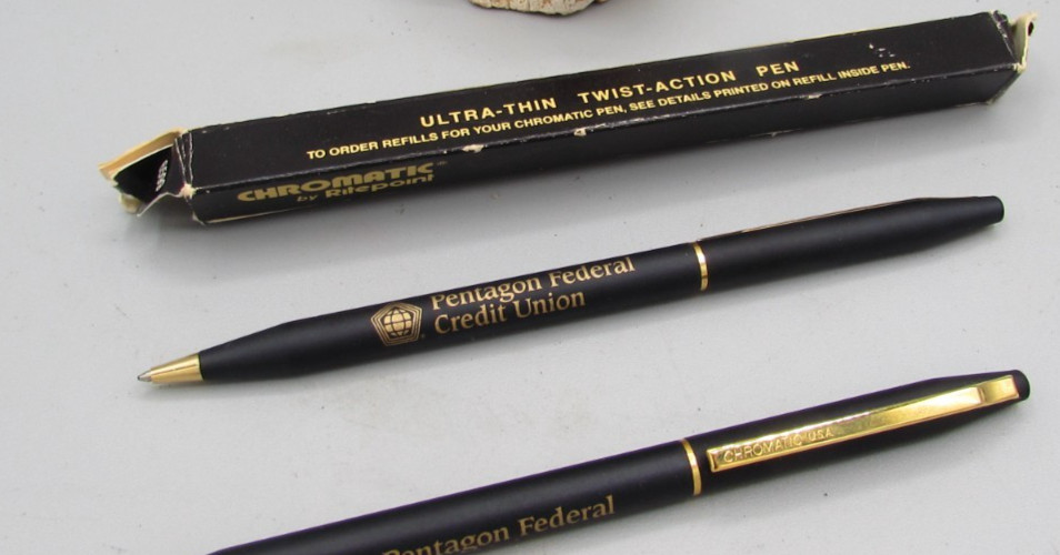 Two Pentagon Federal Credit Union Chromatic Pens by Ritepoint Ultra-Thin Working