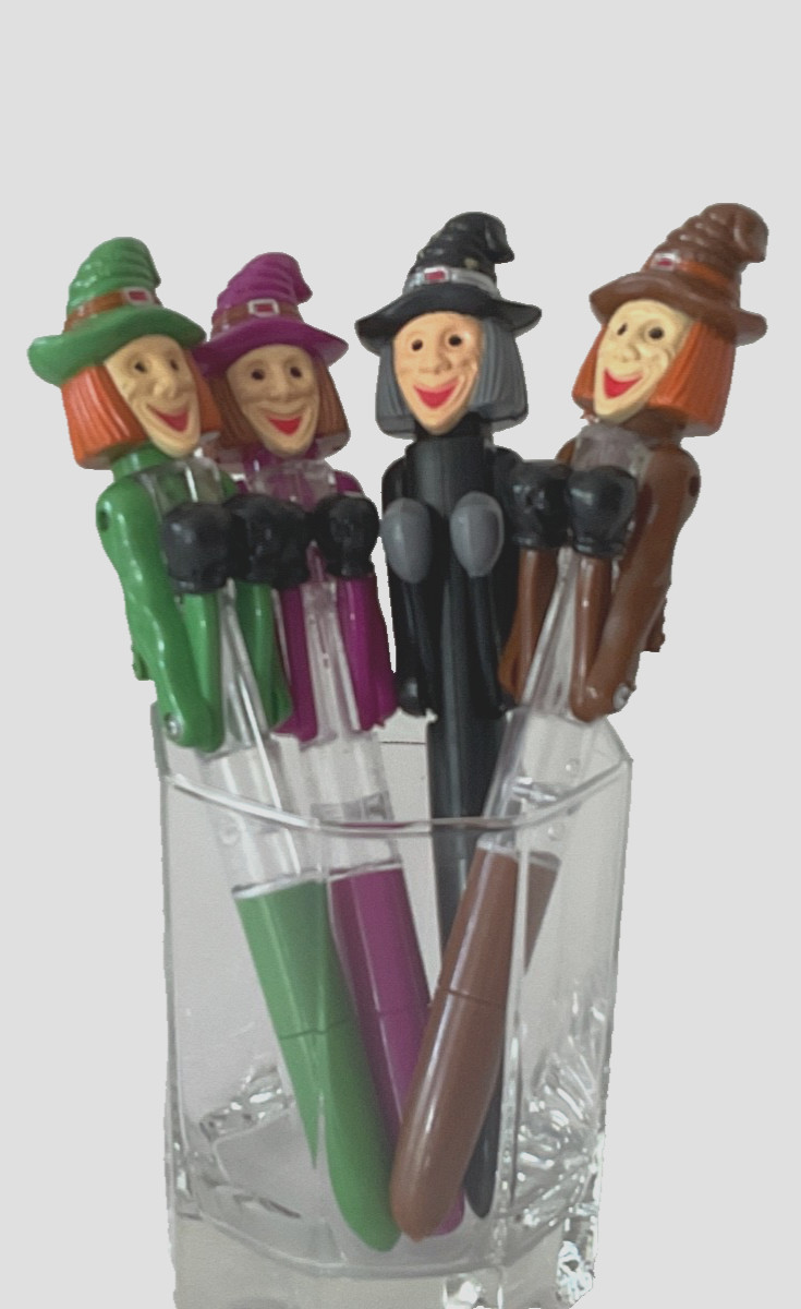 Halloween Novelty Ballpoint Pens FIGHTING WITCHES 4 Count Variety of Colors FUN